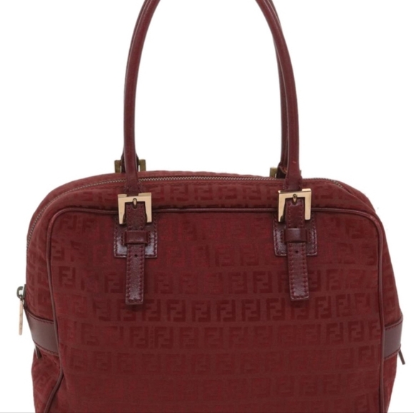 FENDI Zucchino Canvas Authentic Hand Bag Red Auth rd4396 - Picture 14 of 16